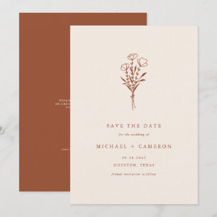 Minimalist Botanical Bouquet Terracotta QR Code Save The Date