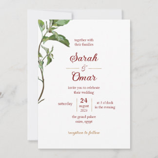 Minimalist Botanical Branch Burgundy Wedding Invit Announcement