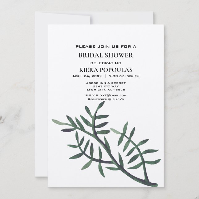Minimalist Botanical Bridal Shower Invitations (Front)