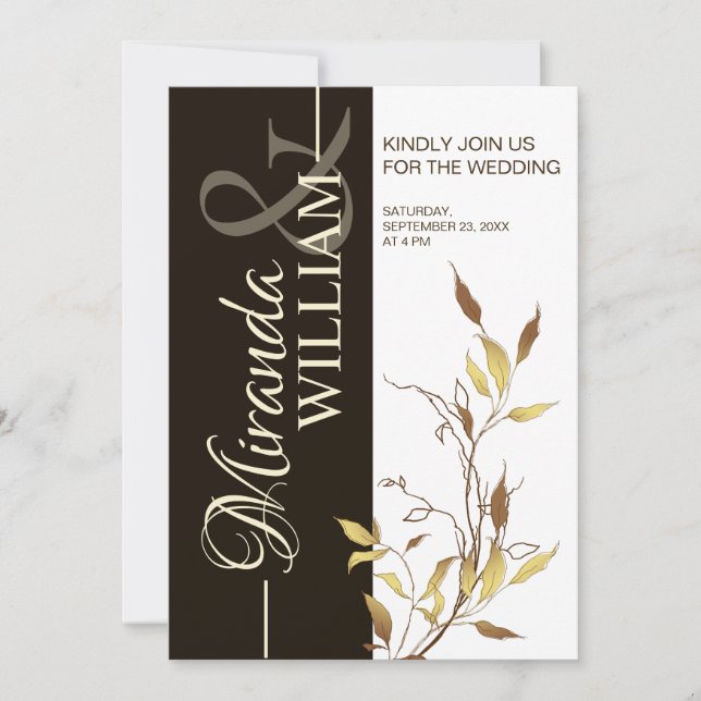 Minimalist Botanical Brown Wedding Invitation (Front)