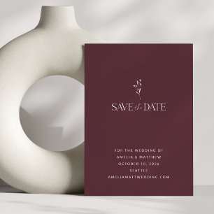 Minimalist Botanical Burgundy Winter Fall Wedding Save The Date