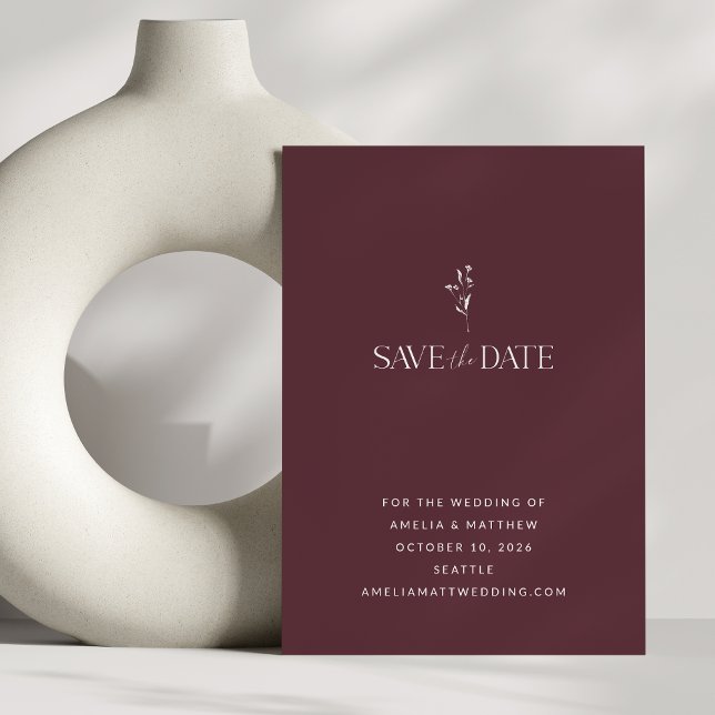 Minimalist Botanical Burgundy Winter Fall Wedding Save The Date (Creator Uploaded)