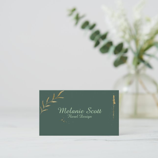 Minimalist Botanical Business Card | Dark Green  (Standing Front)