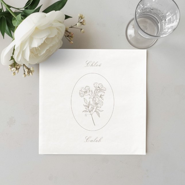 Minimalist Botanical Calligraphy Wedding Paper  Napkin (Creator Uploaded)