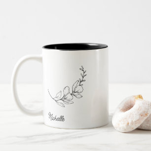 Minimalist Botanical Custom Name Two-Tone Coffee Mug