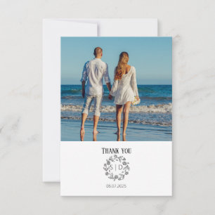Minimalist Botanical Daisy Line Art wedding photo Thank You Card