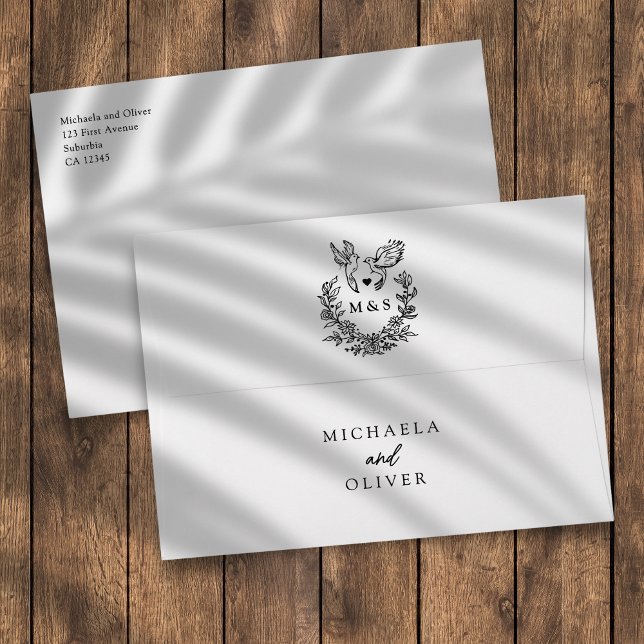 Minimalist Botanical Doves Elegant Script Wedding Envelope (Creator Uploaded)