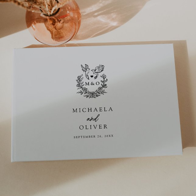 Minimalist Botanical Doves Elegant Script Wedding Guest Book (Creator Uploaded)