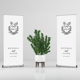 Minimalist Botanical Doves Elegant Script Wedding Retractable Banner