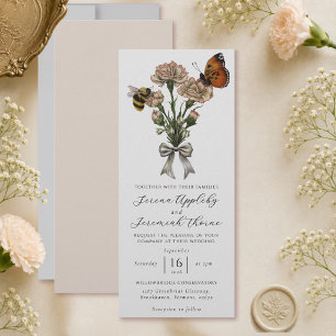 Minimalist Botanical Floral Bow Wedding Invitation