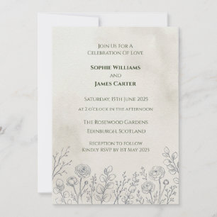 Minimalist Botanical Floral Wedding Invitation