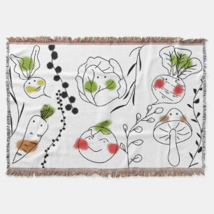 Minimalist Botanical Garden Harvest Vegetable Throw Blanket