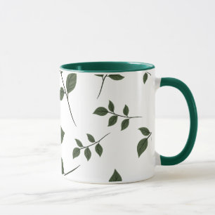 Minimalist Botanical Green Leaves Two-Tone Coffee Mug