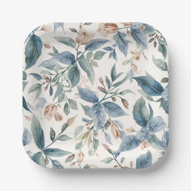 Minimalist Botanical Harmony – Soft Green & Beige  Paper Plate (Front)