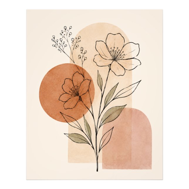 Minimalist Botanical Line Art Print | Boho Floral  (Front)