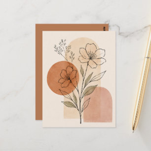 Minimalist Botanical Line Art Print Boho Floral Postcard
