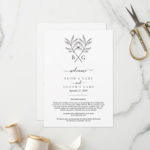 Minimalist Botanical Monogram Wedding Itinerary  Programme