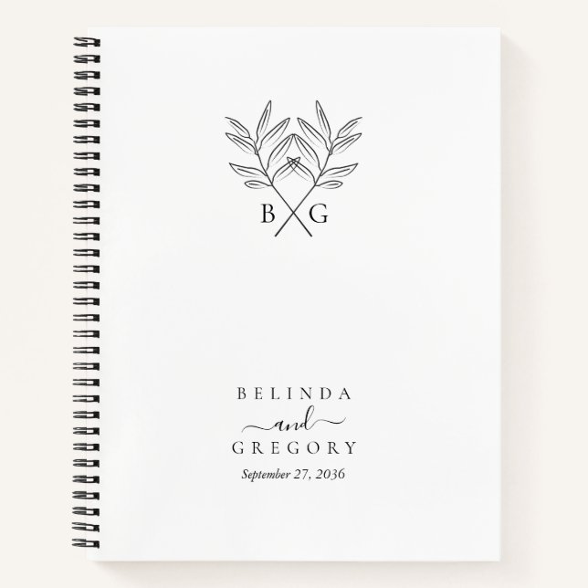 Minimalist Botanical Monogram Wedding Planner Notebook (Front)