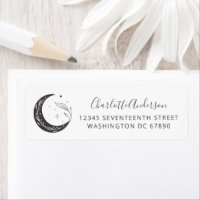 Minimalist Botanical Moon Drawing Return Address