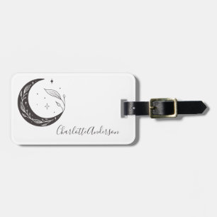 Minimalist Botanical Moon Personalised Contact Luggage Tag