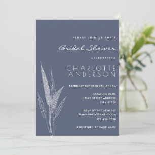 Minimalist Botanical Navy Blue Bridal Shower Invitation