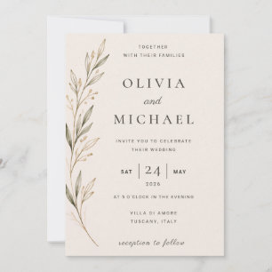 Minimalist Botanical Olive Branch wedding Invitation
