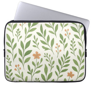 Minimalist Botanical Pattern with Green Leaves Laptop Sleeve