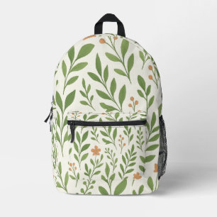 Minimalist Botanical Pattern with Green Leaves  Printed Backpack
