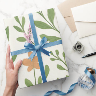 Minimalist Botanical Pattern with Green Leaves Wrapping Paper