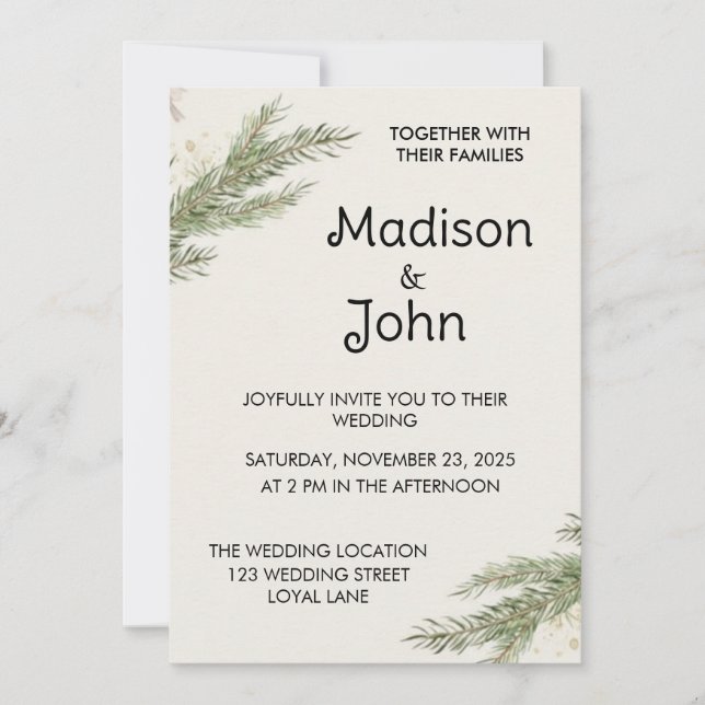 Minimalist Botanical Personalized Wedding  Invitation (Front)