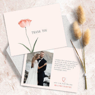 Minimalist Botanical Photo Coral  Thank You Card