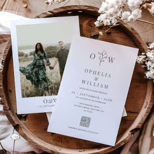 Minimalist Botanical Photo QR Code Wedding Invitation
