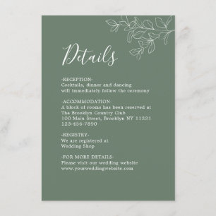 Minimalist Botanical Plain Sage Green Wedding Enclosure Card