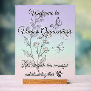 Minimalist Botanical Quinceañera Acrylic Sign