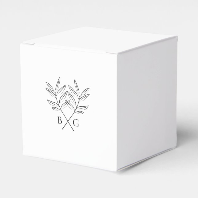 Minimalist Botanical Rustic Monogram Wedding Favour Box (Front Side)