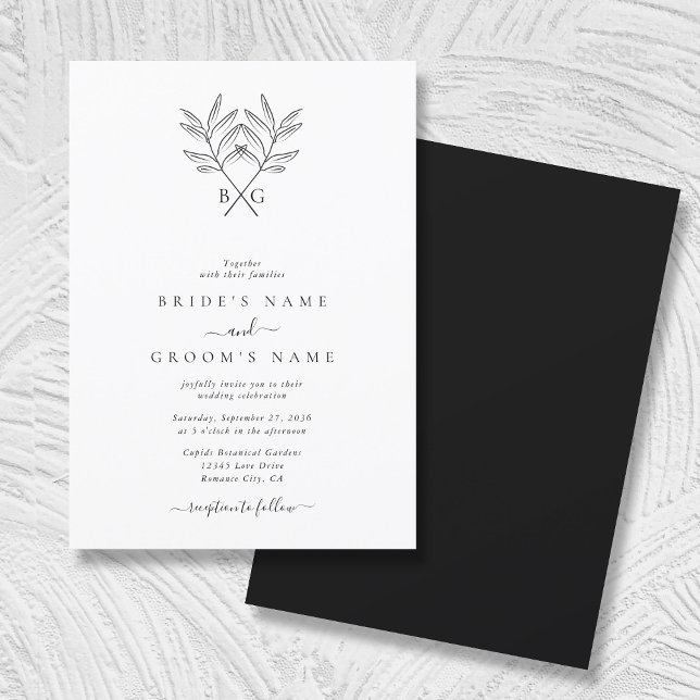 Minimalist Botanical Rustic Monogram Wedding Invitation (Minimalist Botanical Rustic Monogram Wedding Invitation)