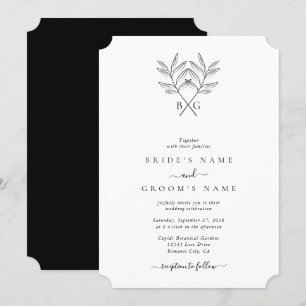 Minimalist Botanical Rustic Monogram Wedding Invitation