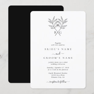Minimalist Botanical Rustic Monogram Wedding Invitation