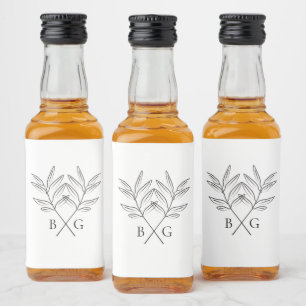 Minimalist Botanical Rustic Monogram Wedding Liquor Bottle Label