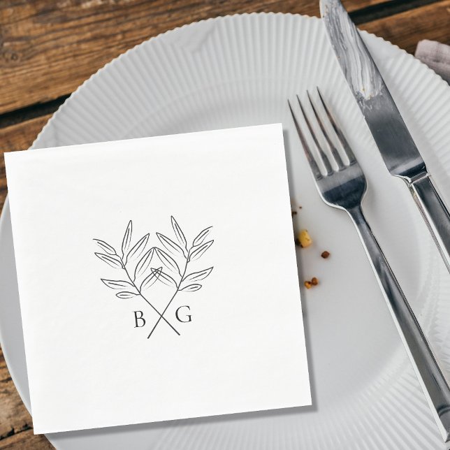Minimalist Botanical Rustic Monogram Wedding Napkin (Minimalist Botanical Rustic Monogram Wedding Napkins)