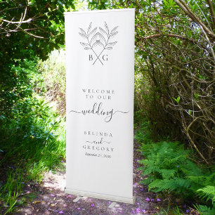 Minimalist Botanical Rustic Monogram Wedding  Retractable Banner