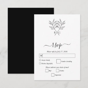 Minimalist Botanical Rustic Monogram Wedding RSVP Card