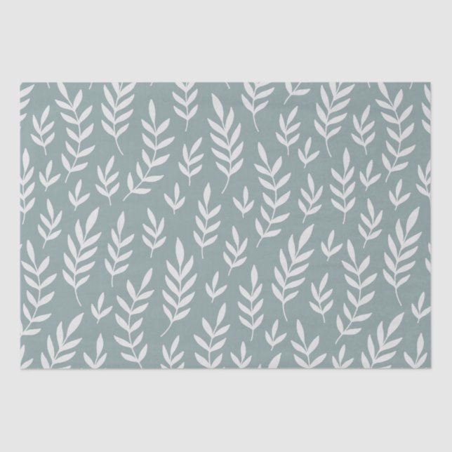 MINIMALIST BOTANICAL SAGE GREEN LEAF FOLIAGE MOTIF TISSUE PAPER (Front)