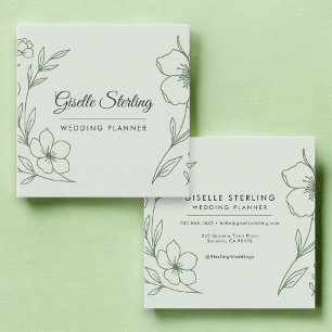 Minimalist Botanical Sage Green Wedding Planner Square Business Card