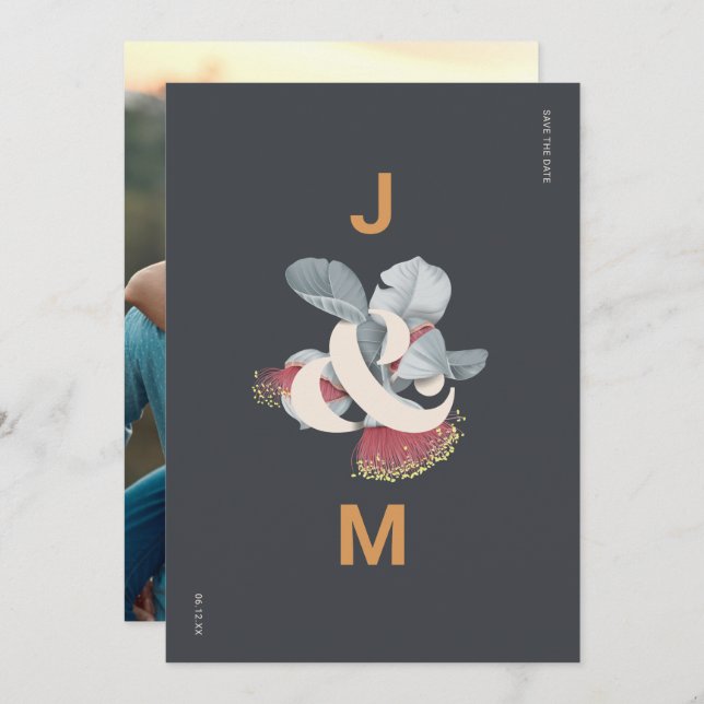 Minimalist Botanical Save the Date with Photo (Front/Back)