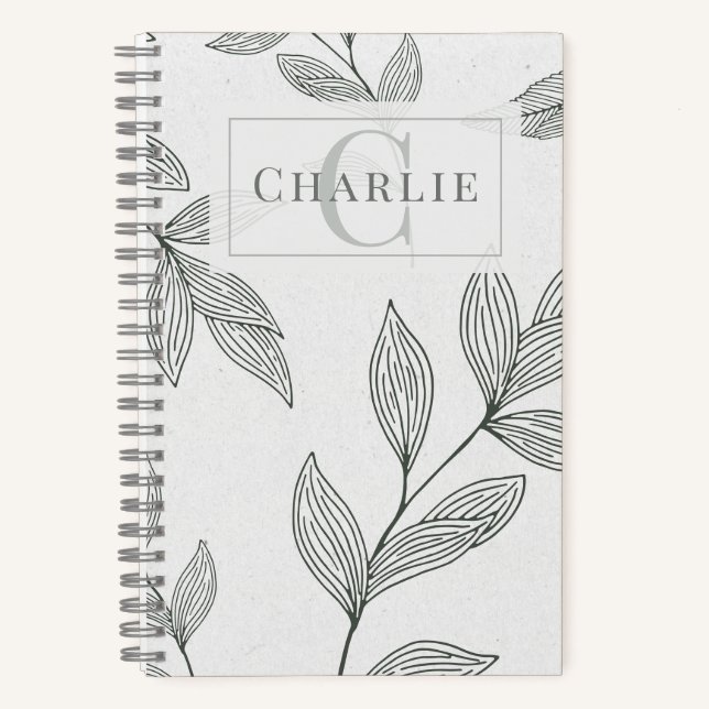 Minimalist Botanical Sketch, Custom Monogram Pet Notebook (Front)
