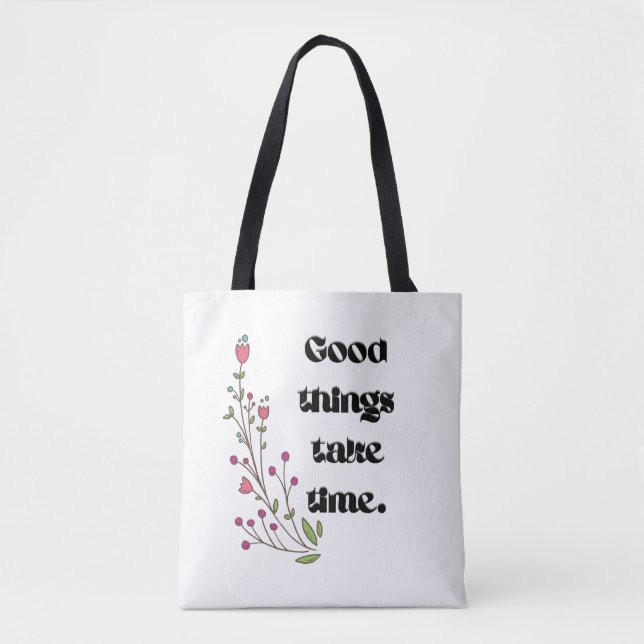 Minimalist Botanical Typography Tote Bag (Front)
