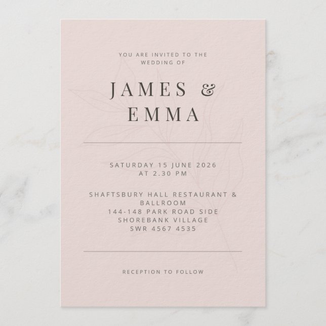 Minimalist Botanical |Warm Blush Invitation (Front)