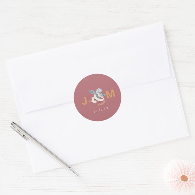 Minimalist Botanical Wedding Classic Round Sticker (Envelope)
