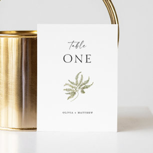 Minimalist Botanical Wedding   Elegant Modern Fern Table Number